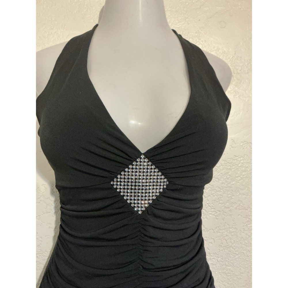 Vintage Star Vixen Cocktail Formal Dress Women's M Black Halter 90s Y2K